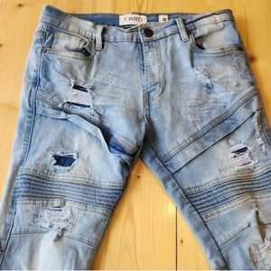 FWRD Denim Men's Blue Distressed Moto Skinny Straight Leg Jeans Waist 30